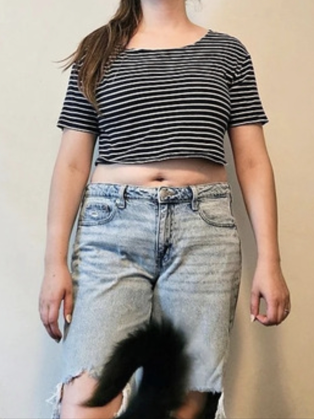 Forever 21 Striped Crop Top in Dark Blue & White Size Medium